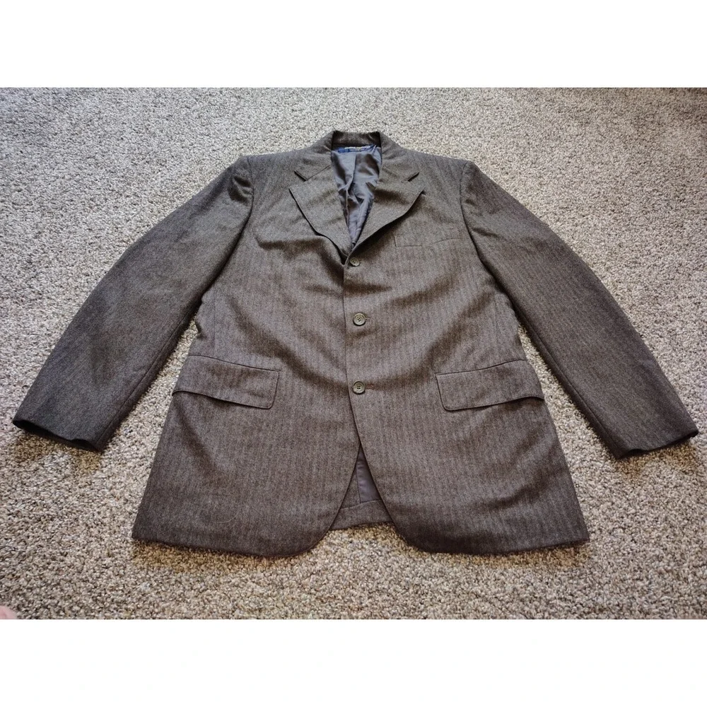 Brooks Brothers Mens Brown Herringbone 3-Button Sport Coat Blazer 42R Vintage
